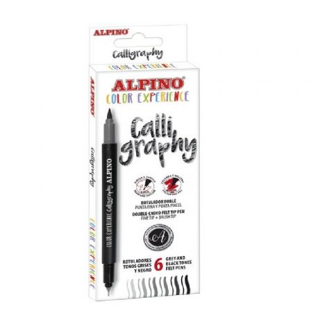 Alpino Set de 6 Rotuladores Calligraphy Doble Punta Negro y Gris Alpino Set de 6 Rotuladores Calligraphy Doble Punta Negro y Gris
